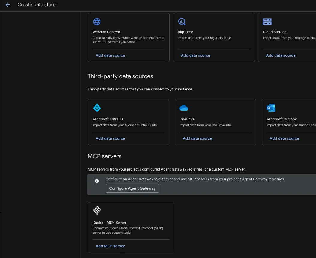 Option to add MCP server as a data store