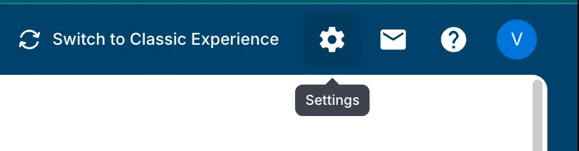 Gear icon in the Alation top navigation bar showing the Settings tooltip