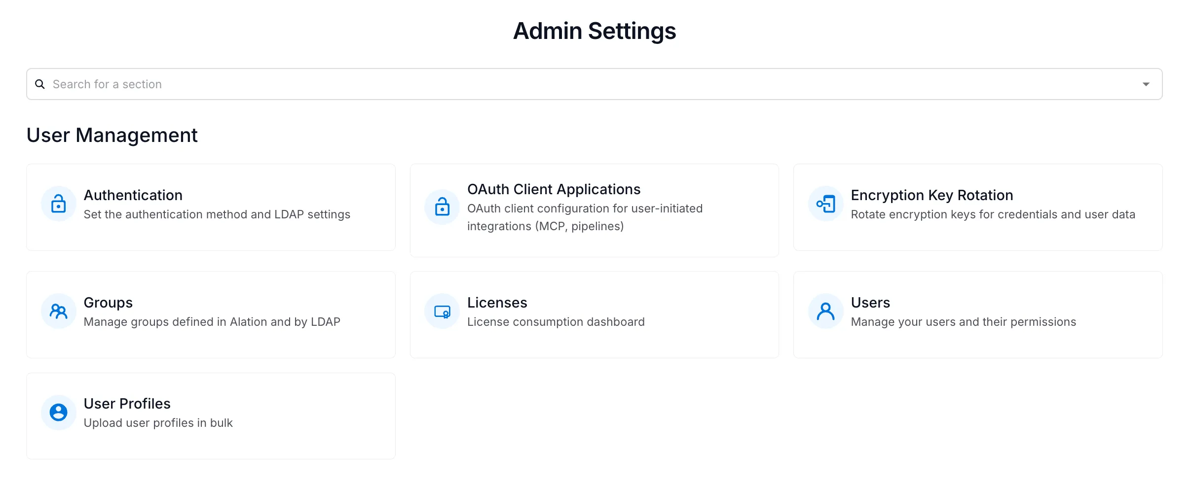 Admin Settings page showing the User Management section with the OAuth Client Applications card