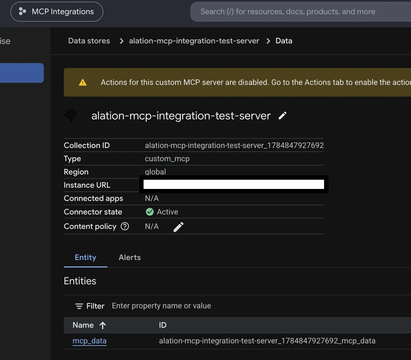 Data store detail showing the state changed from Creating to Active