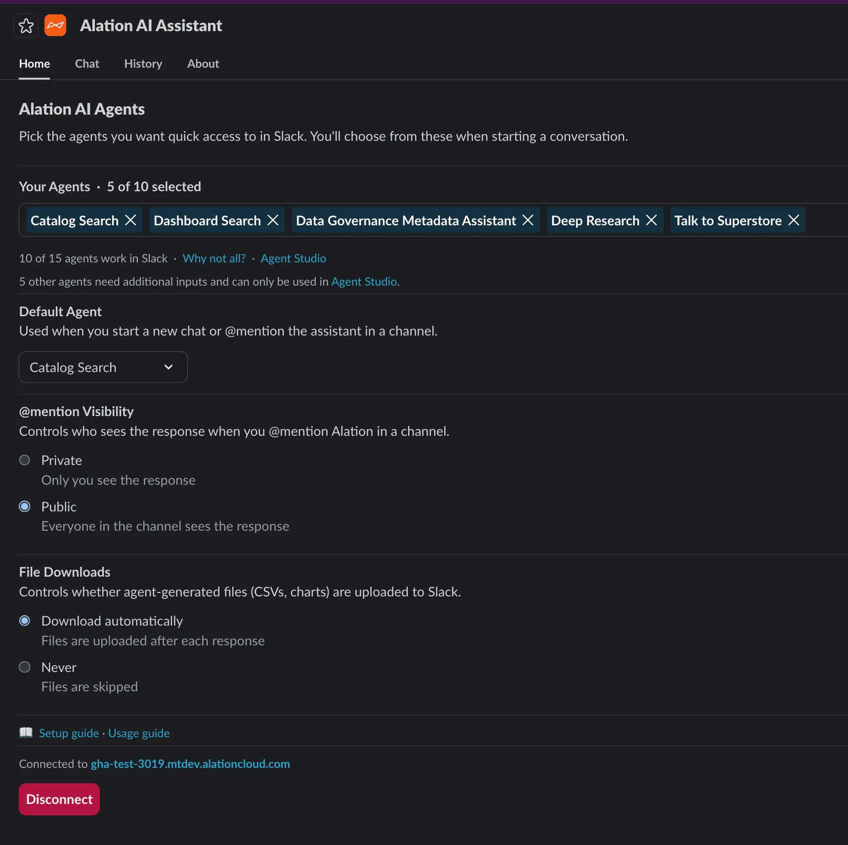 Agent configuration settings