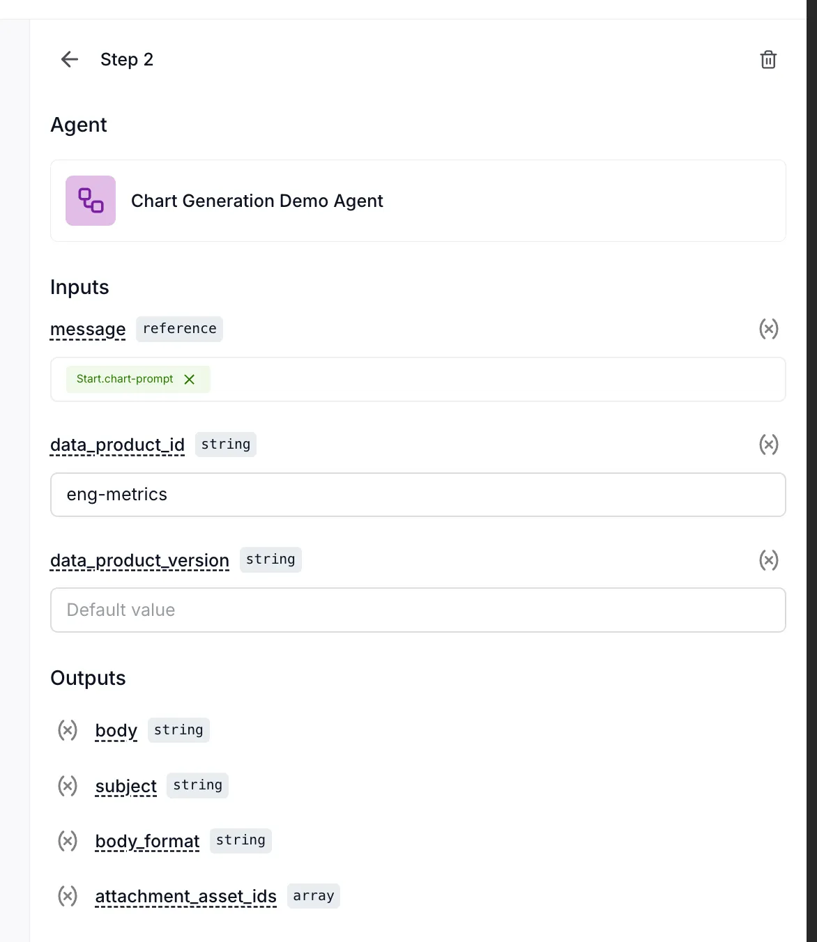 Agent step with inputs fully configured