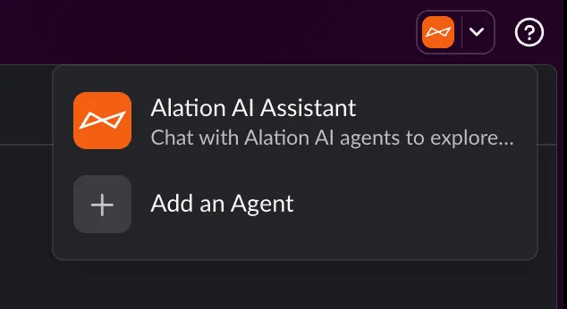 Agent dropdown from top-right menu