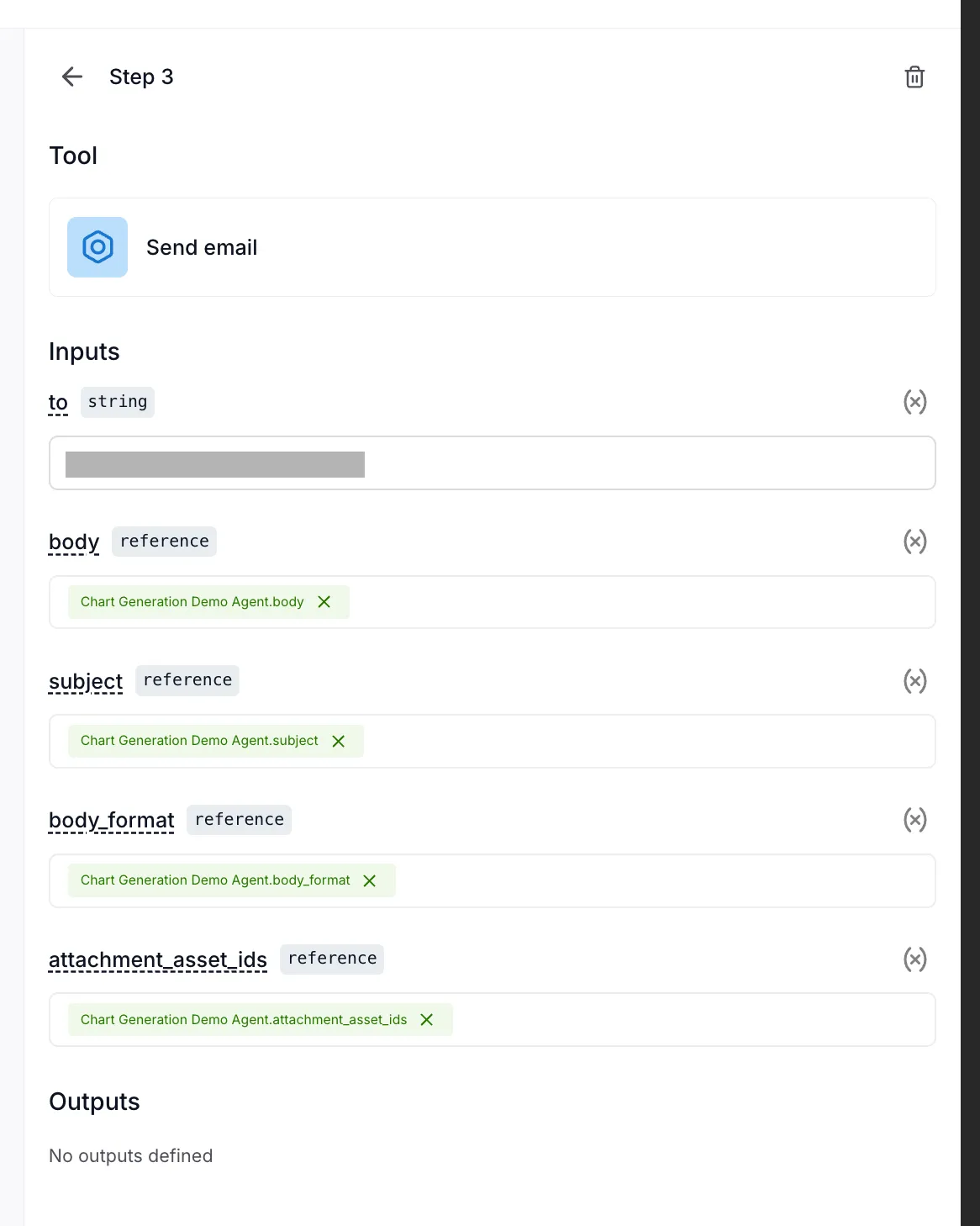 Email step fully configured with all variable mappings