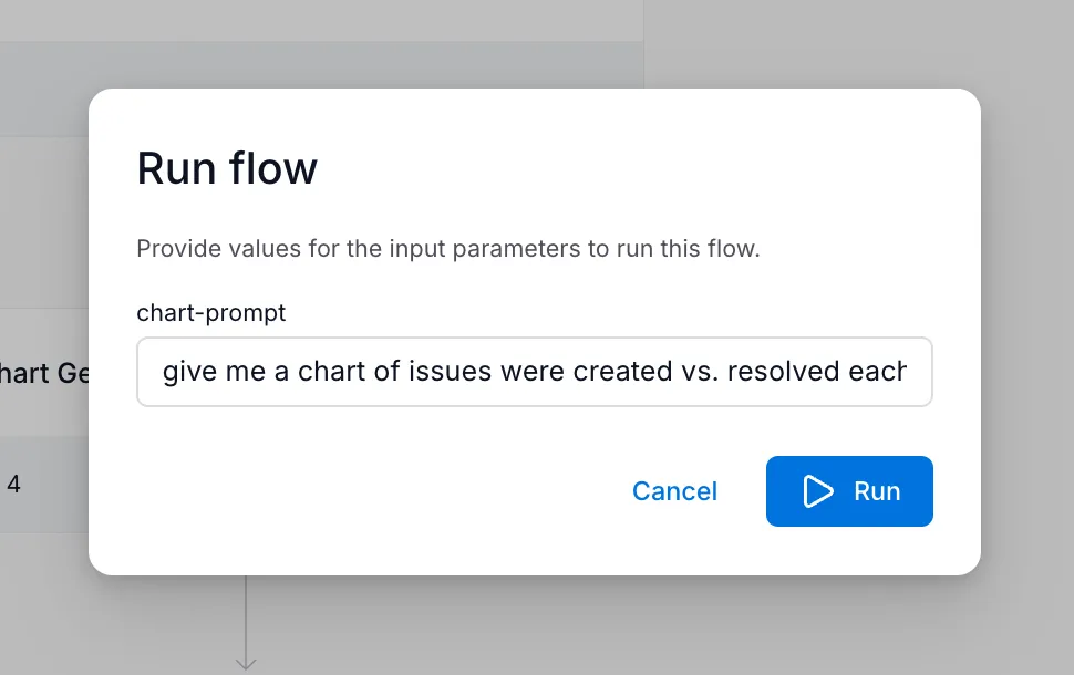 Run flow dialog prompting for parameter values