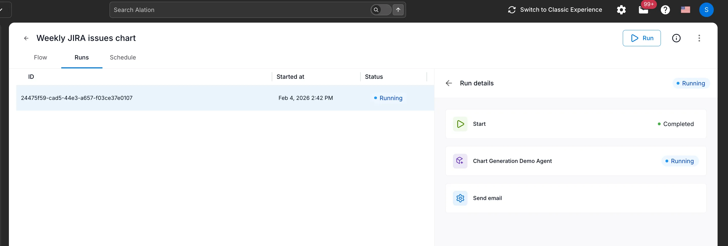 Flow run in progress showing step status