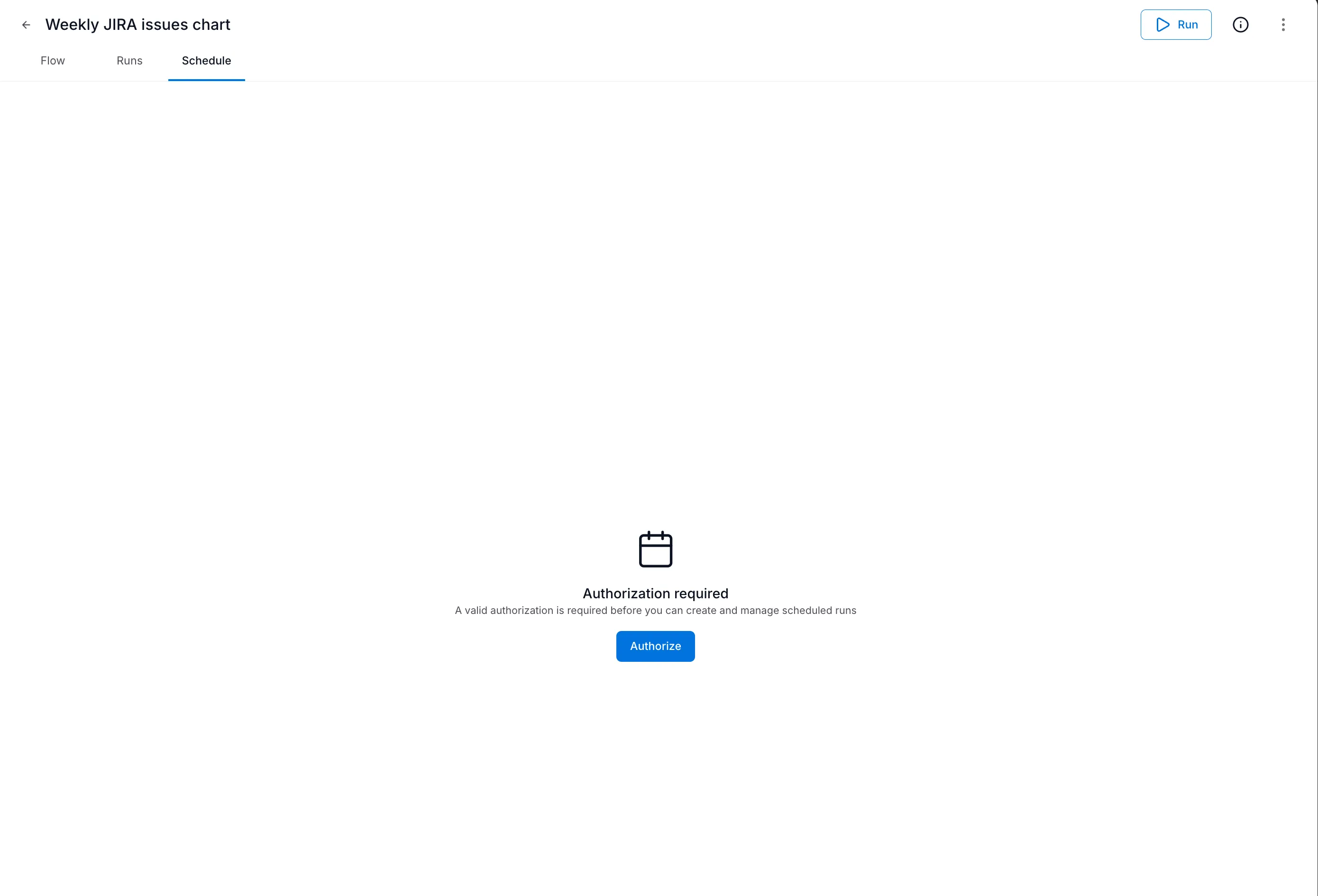 Schedule tab showing authorization required message