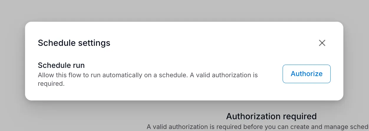 Schedule settings dialog with Authorize button