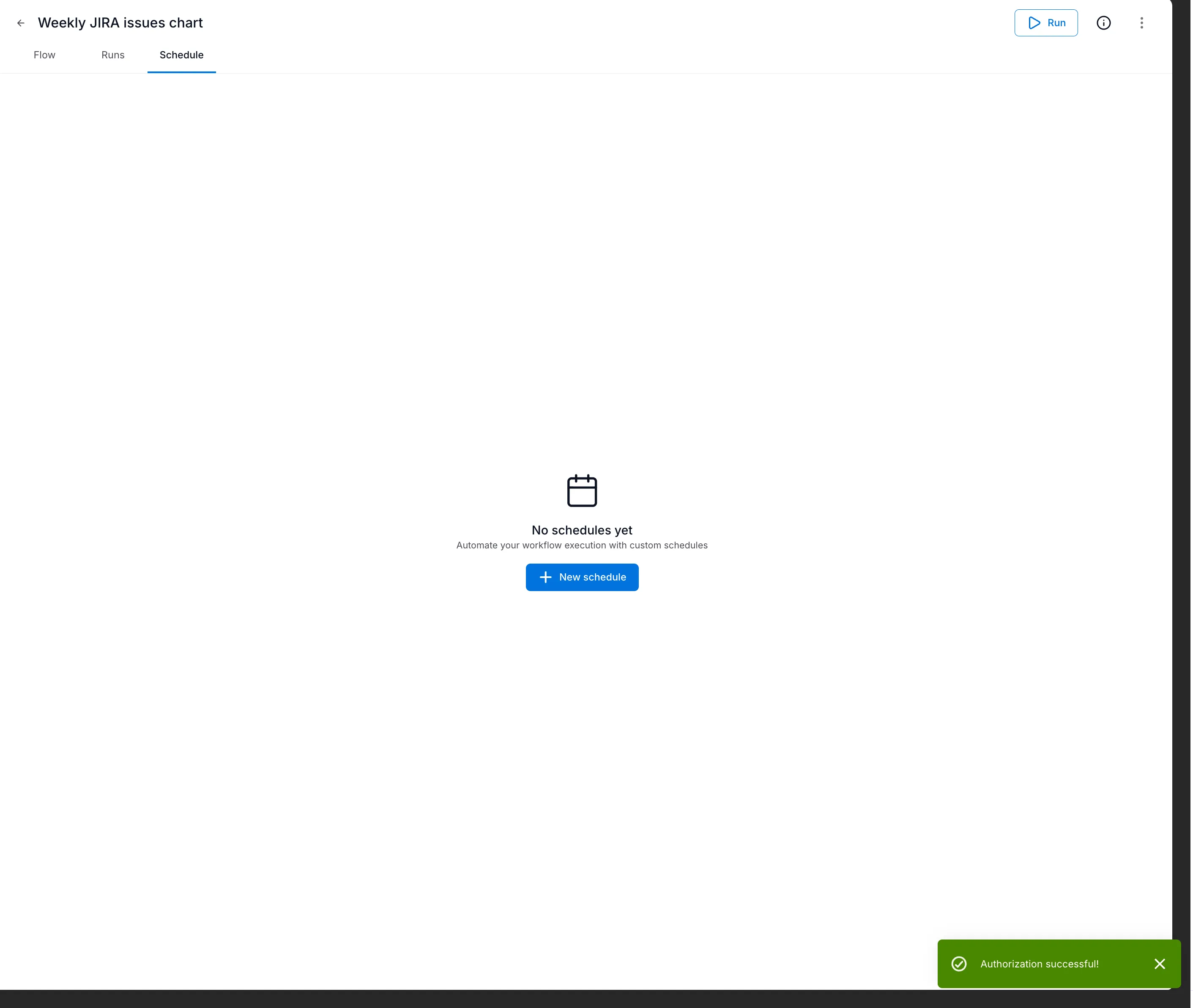 Schedule tab after successful authorization