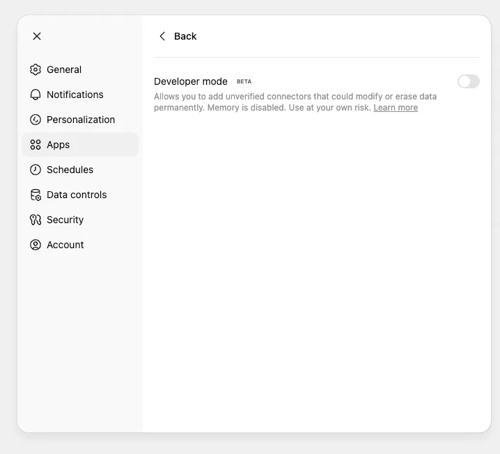 Developer mode toggle
