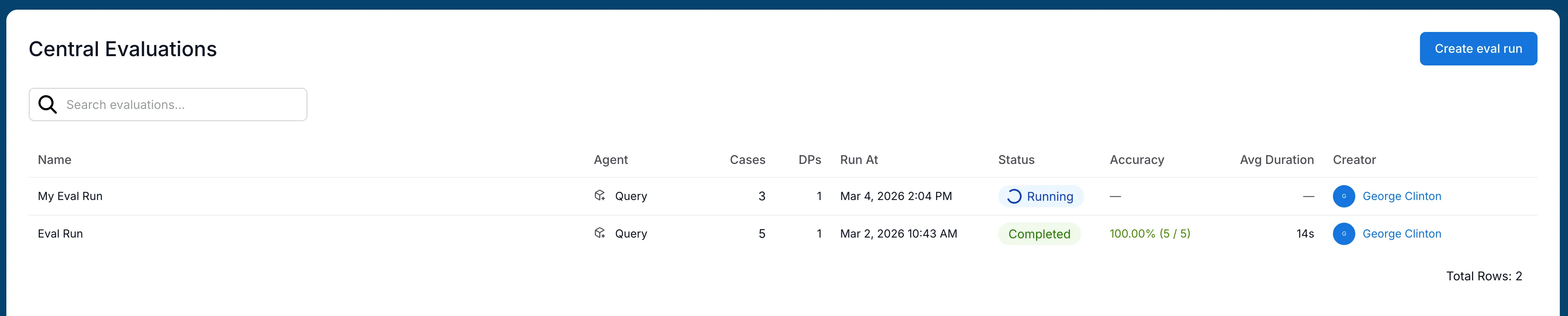 Evaluation run history