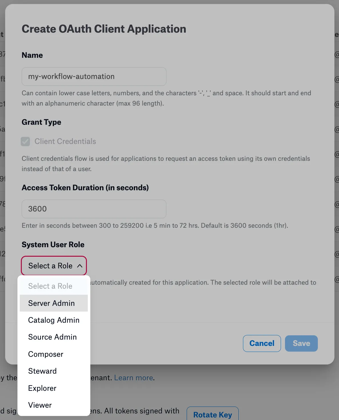 OAuth Client Creation Screenshot