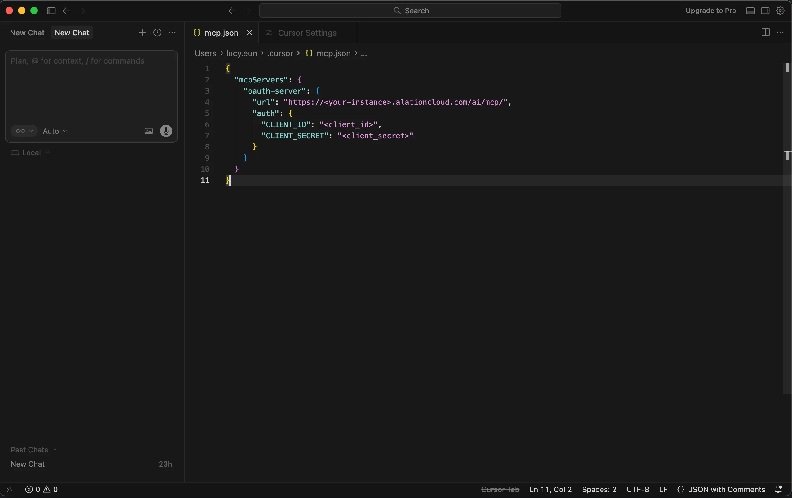 Cursor Settings page