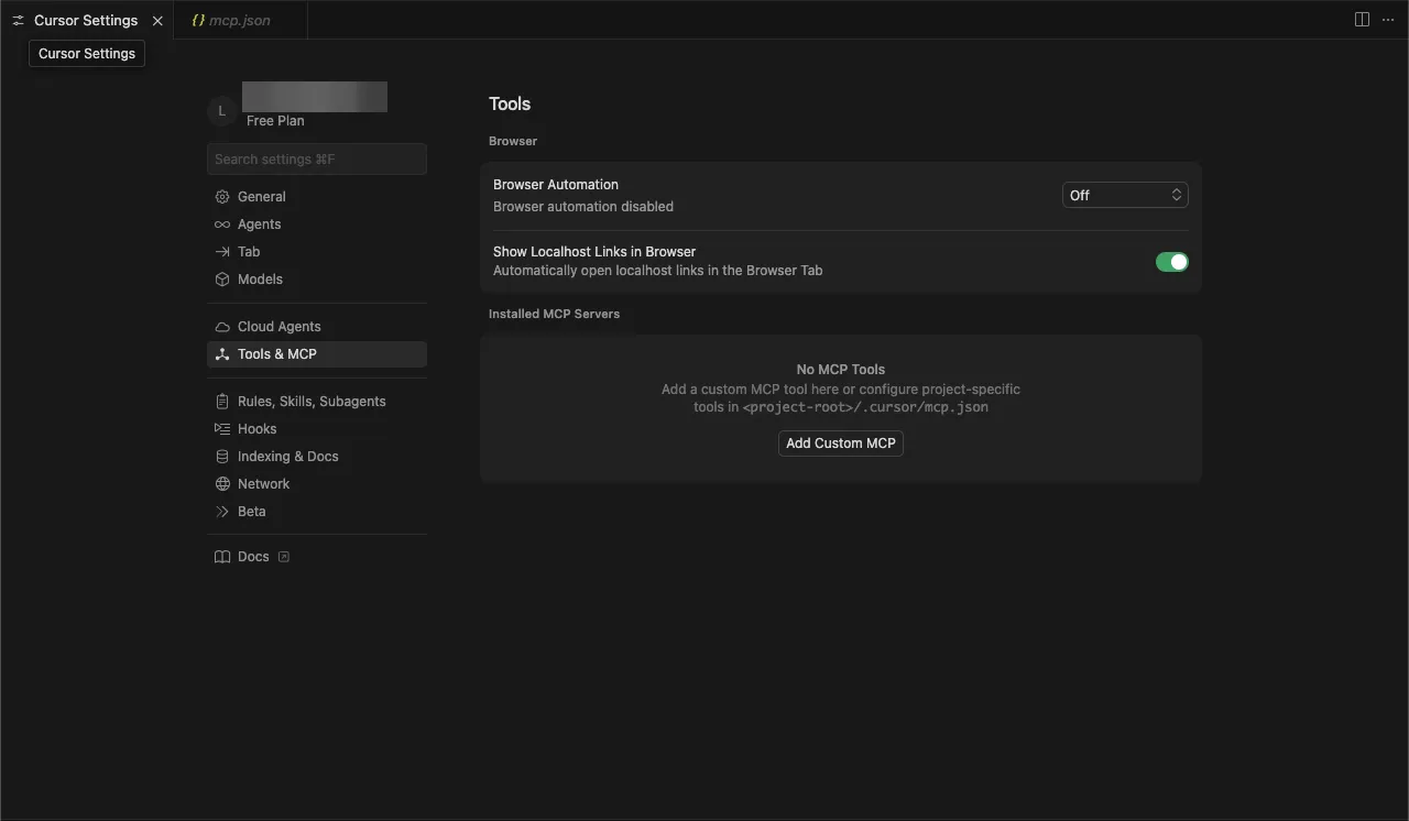 Cursor Settings page