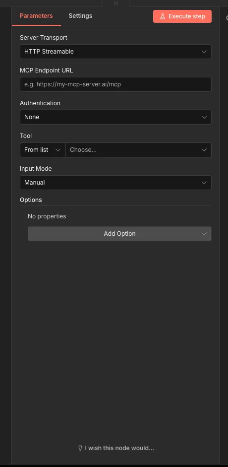 MCP Client Tool parameters