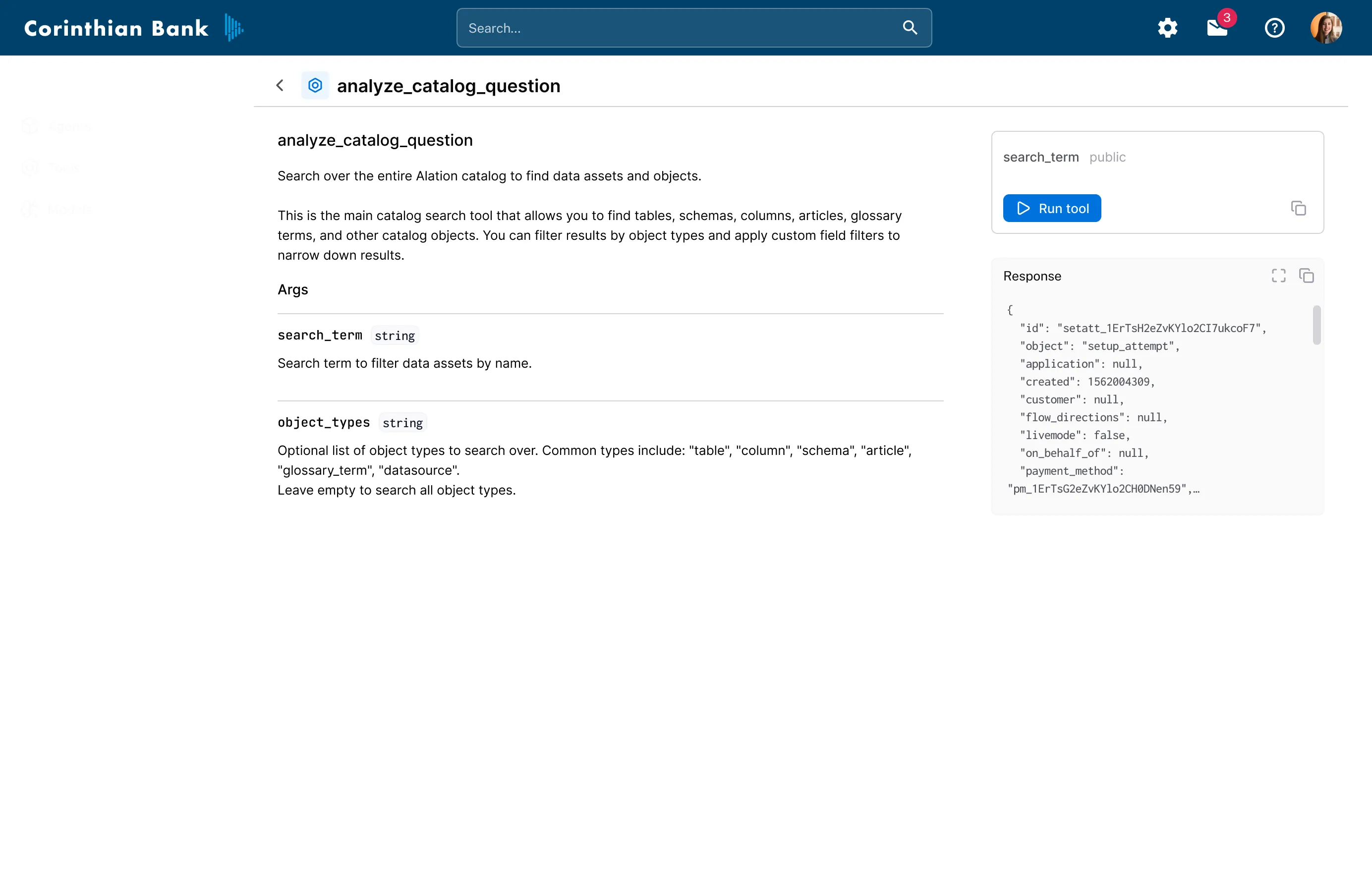 Running a tool in Agent Studio