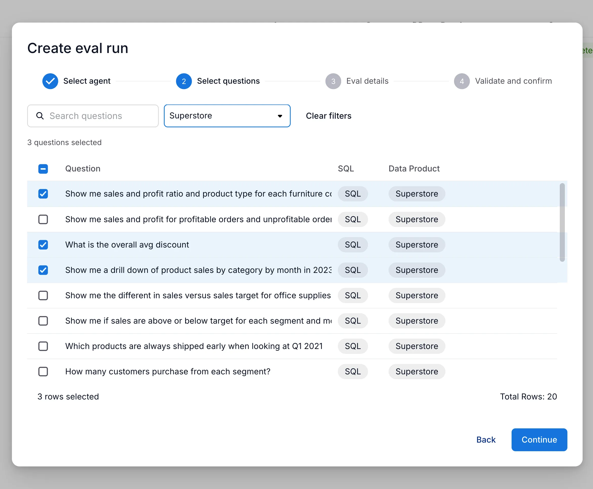 Select test cases for evaluation