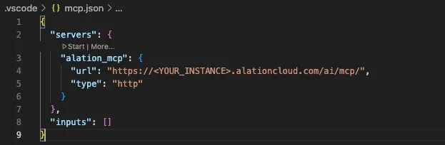 Start button in mcp.json