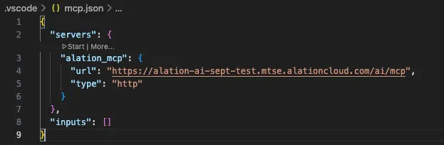 Start button in mcp.json