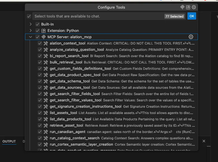 Configure Tools panel
